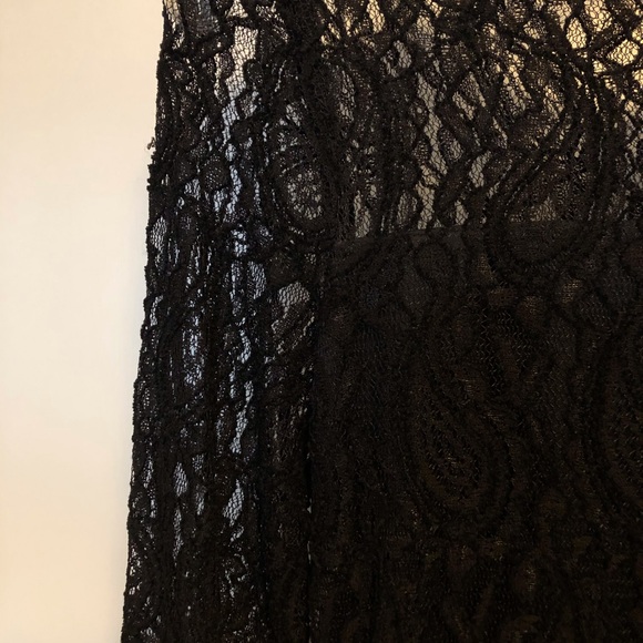 Faux Leather & Lace Dress Fit & Flare Drop Waist Prom Party - Picture 5 of 7